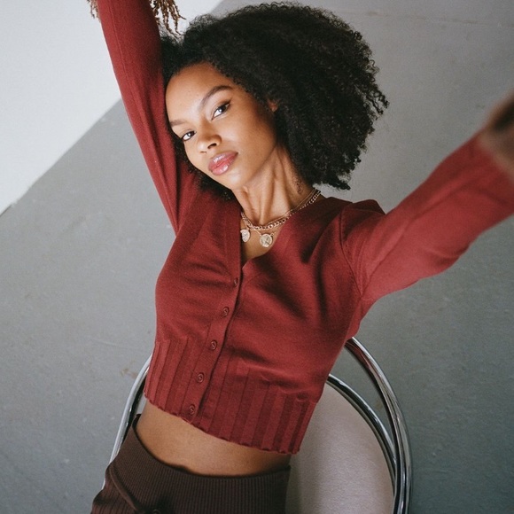 NWT Urban Outfitters Fitted Cropped Cardigan Large sweater long sleeve top cute - Picture 4 of 12